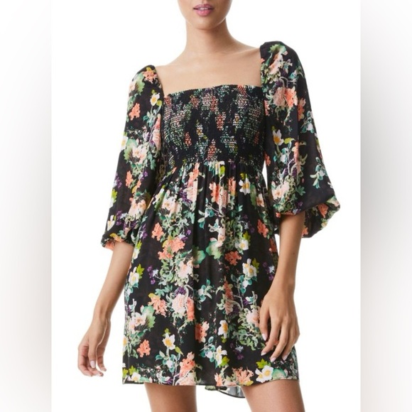 ALICE + OLIVIA Cooper Floral Smocked Minidress - Picture 1 of 12
